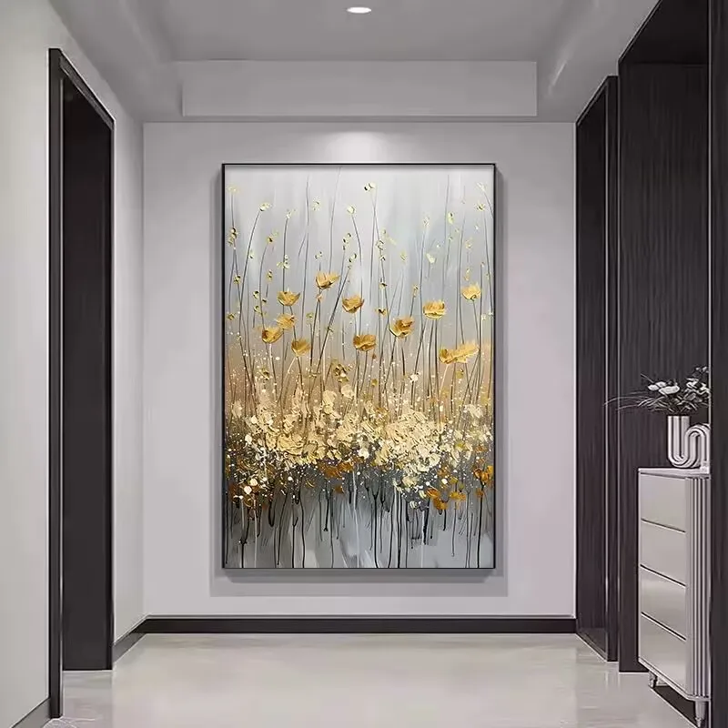 3D Texture Abstract Gold Foil Hand Drawn Oil Painting Modern Simplicity Light Luxury Living Home Decoration Bedroom Dining Room