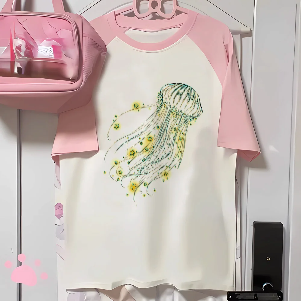 Jellyfish tshirt women summer elegant crew neck tshirt girl anime manga harajuku clothes