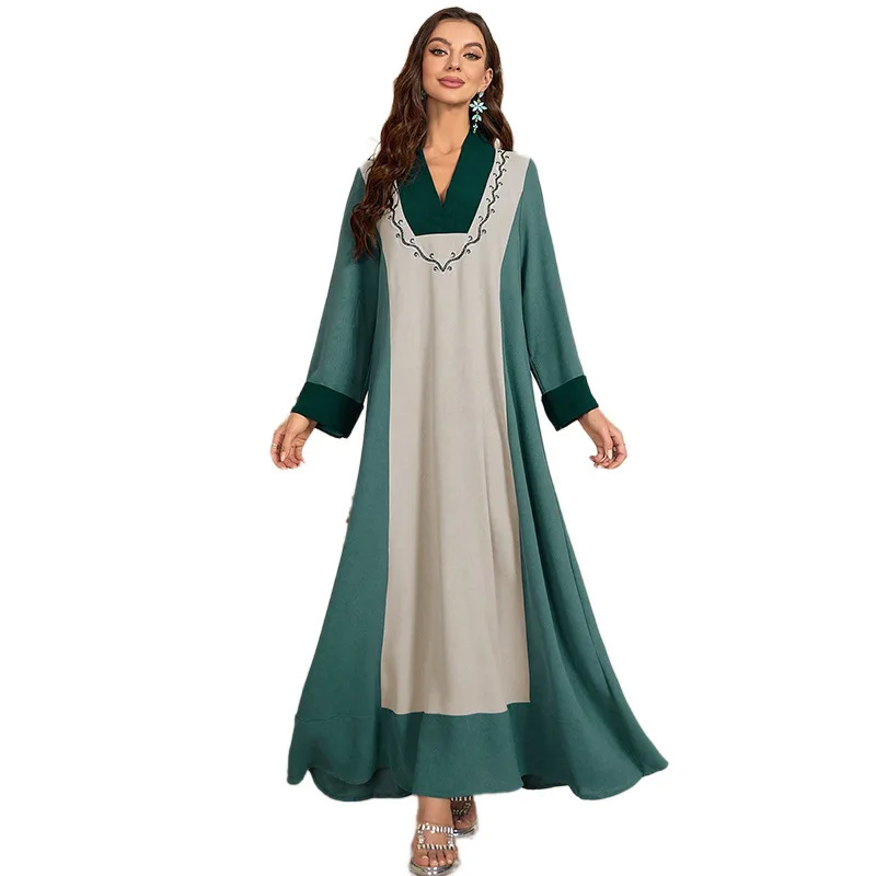 KY850 Multi color Embroidered Dress, Muslim Ice Silk Wrinkled Dubai Arab Banquet Robe