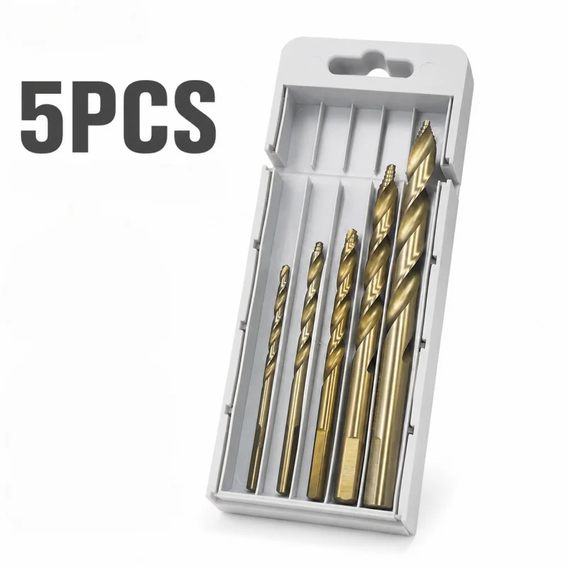 5Pcs Hex Shank Twist Drill Bit Set 4-10mm Titanium HSS Drill Bits Fit Impact Driver For Metal Wood PVC With Storage Case