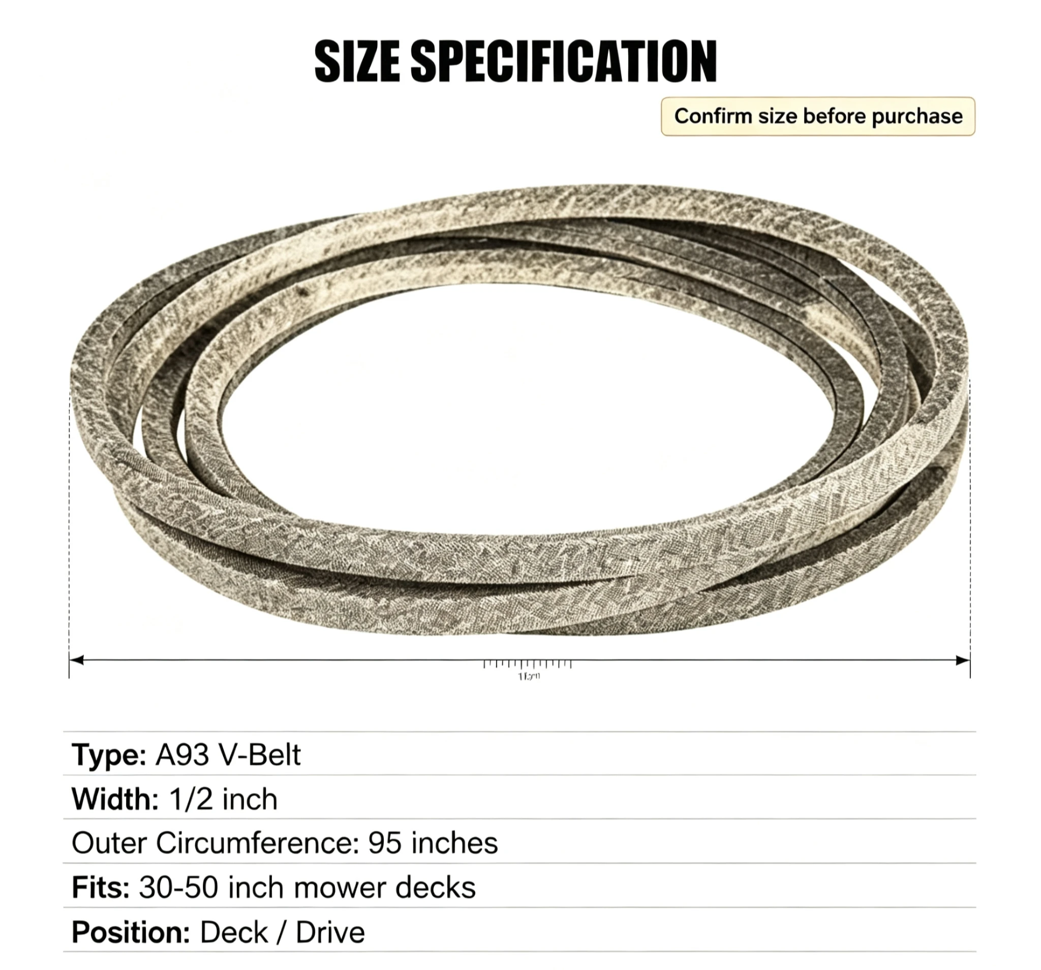 High Strength Aramid Cord V‑Belt A93 1/2