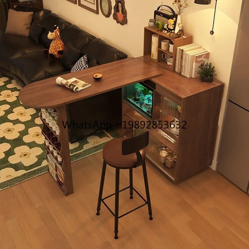 LYY Bar Table Island Sideboard Integrated Home Use Extendable Living Room Solid Wood  Sideboard Walnut Color Partition Cabinet