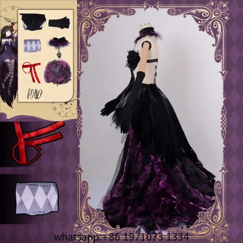 Akemi Homura Cosplay Devil Akemi Homura Women Purple Dress Outfits Anime Puella Magi Madoka Magica Akemi Homura Halloween Suits