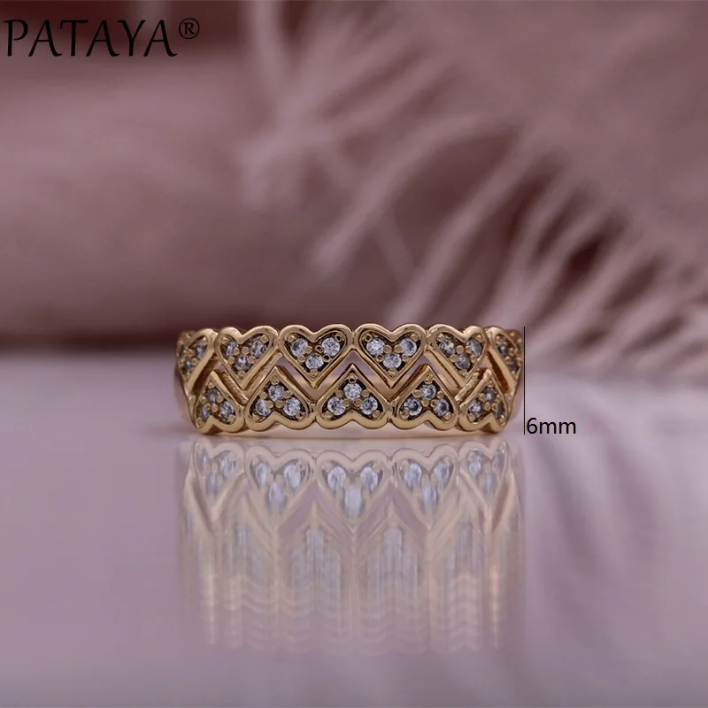 PATAYA New Unique Design Champagne Gold Color Rings for Women Girl Fashion Geometric Natural Zircon High Quality Daily Jewelry