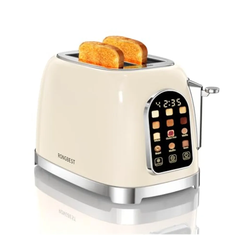 

Retro 2 Slice Touch Screen Toaster Stainless Steel Wide Slot with Reheat and Defrost 6 Browning Levels Bagel and Bread Easy Rem
