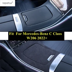 Center Console Armrest Storage Box Panel PU Leather / With Villus Sticker Interior For Mercedes-Benz C Class W206 2022 2023 2024