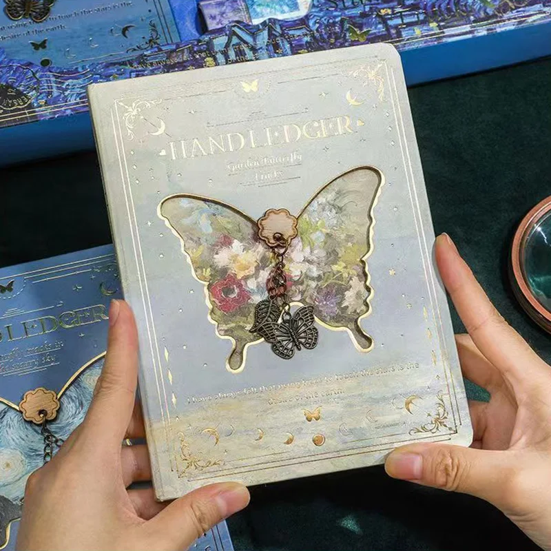 Hollow Butterfly Cover Notebook Colorful Inside Pages Classic Oil Painting Illustrations Hardcover Notepad Retro Diary