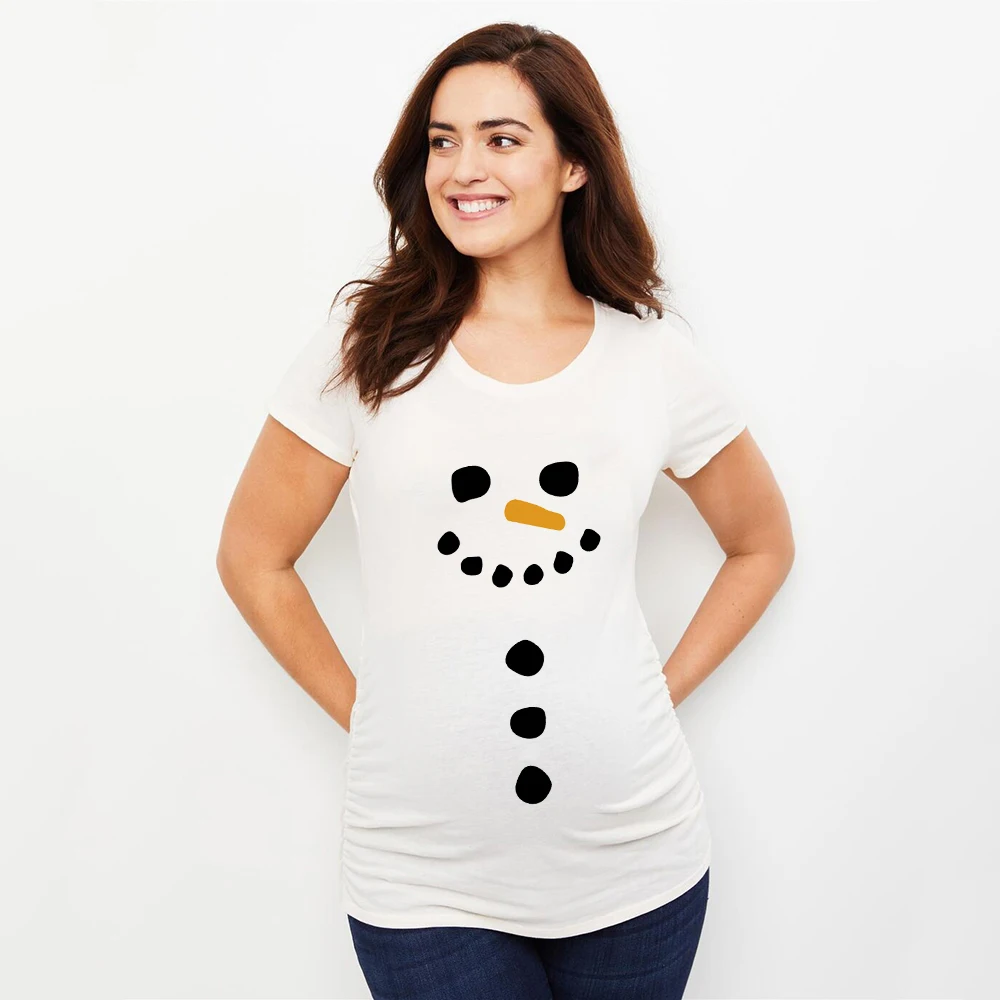 Engraçado boneco de neve impresso gravidez Tee, primeiro Natal do bebê no interior, camisa de maternidade, bonito, grávida