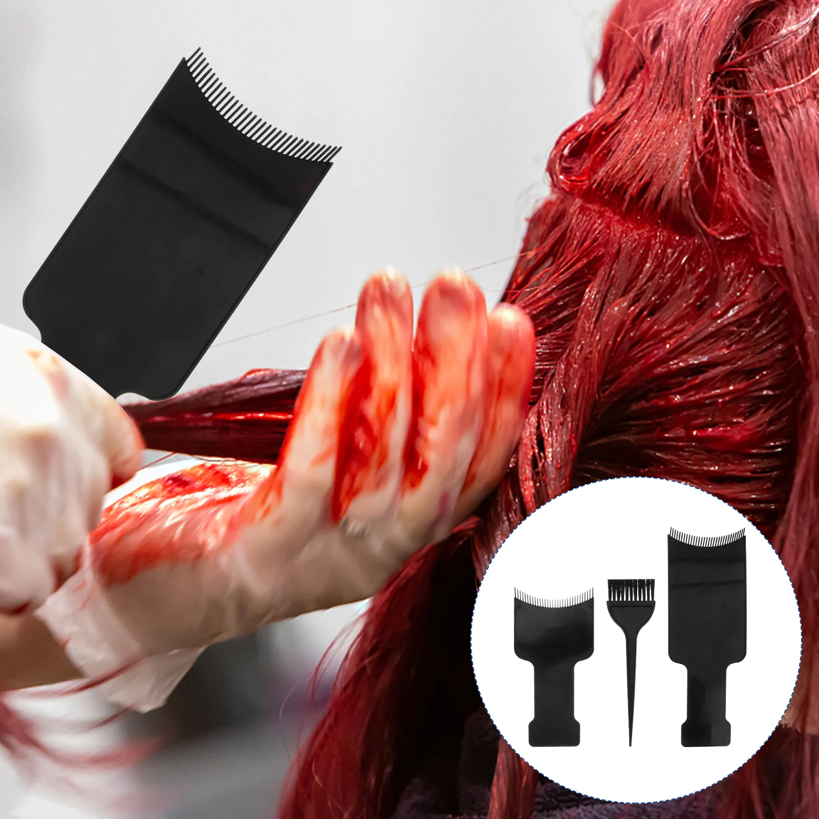 

3pcs Coloring Kit Highlighting Board Accessories Black Plastic Dye Tools Salon Home Use Professional Hair Dye Brush Set Long
