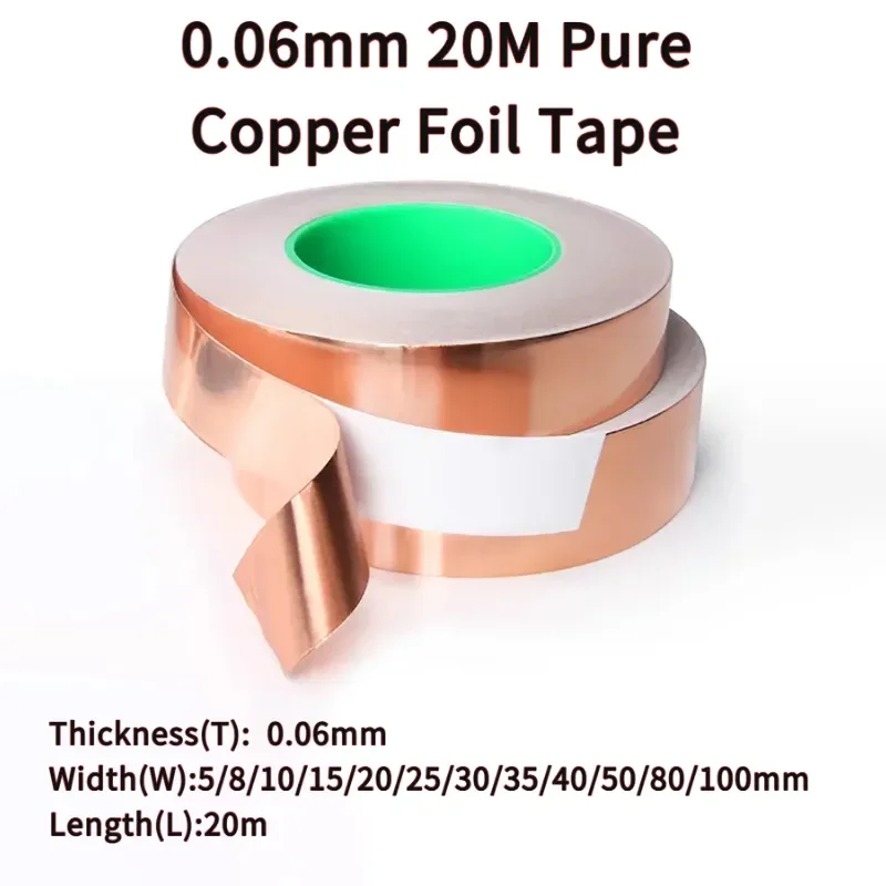 0.06mm 20M Pure Copper Foil Tape Double Conductive EMI Shielding Grounding Tape Multiple Width 8‑100mm For Electronic Circuit