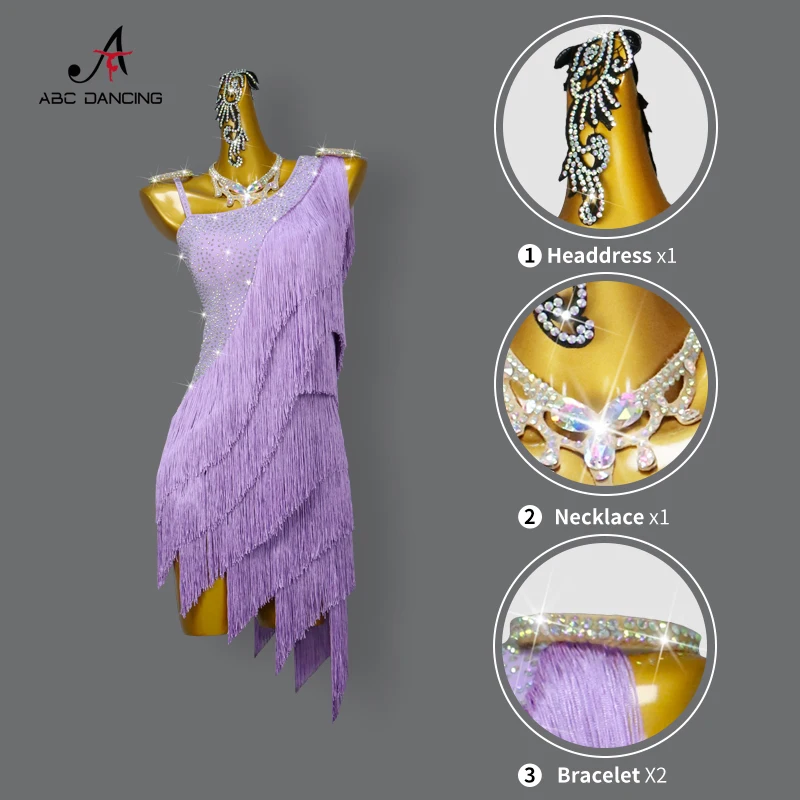 Nuove donne adulte viola danza latina nappa vestito da competizione Sexy spettacolo di sala da ballo vestiti Costume signore sera indossare gonna aderente Personalizzazione Avanzata Nuovi prodotti e serie Fashion Dance