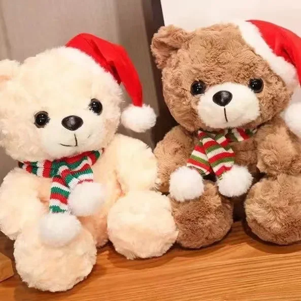 Cute Christmas Plush Bear Doll Decoration Stuffed Animal with Scarf Santa Hat Teddy Bear Export Gift Set Pack Kids
