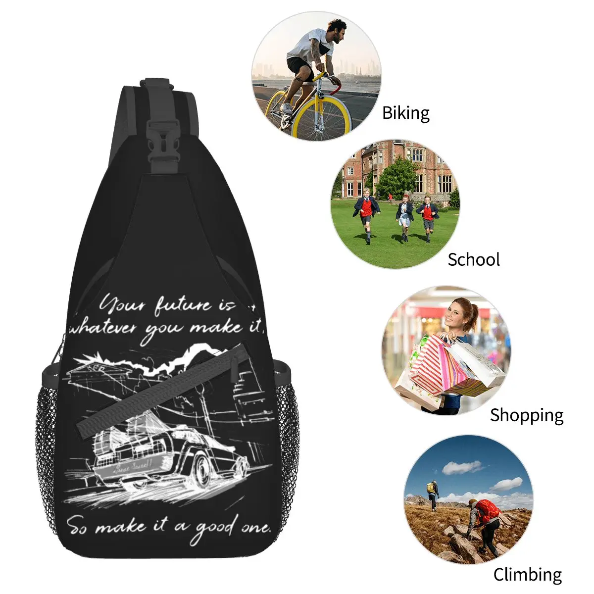 De volta para o futuro Crossbody Sling Bag Pequeno Peito Bag Time Travel Movie Shoulder Backpack Daypack para Caminhadas Viagem Biking Bag