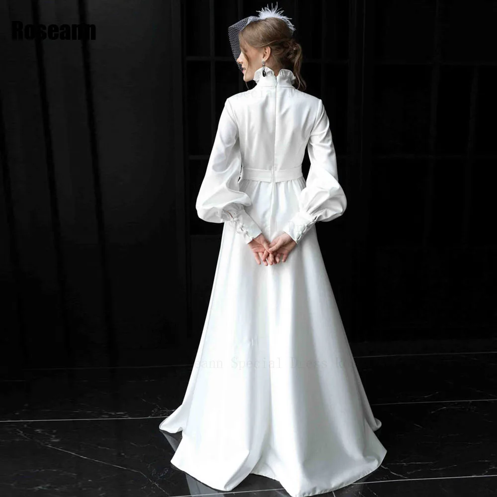 Muslim Ivory Exquisite A-line Wedding Dresses Belt 2024 New Design Button Draped Pleat Floor Length Bride Dress robe de mariée