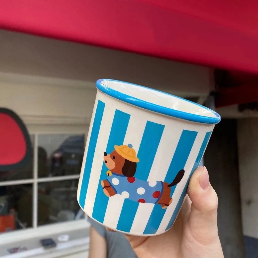 

Water Cup 350ml Puppy Ceramic Milk Cup Cartoon Sausage Dog Coffee Mug Striped Puppy Tea Cup Christmas Gift