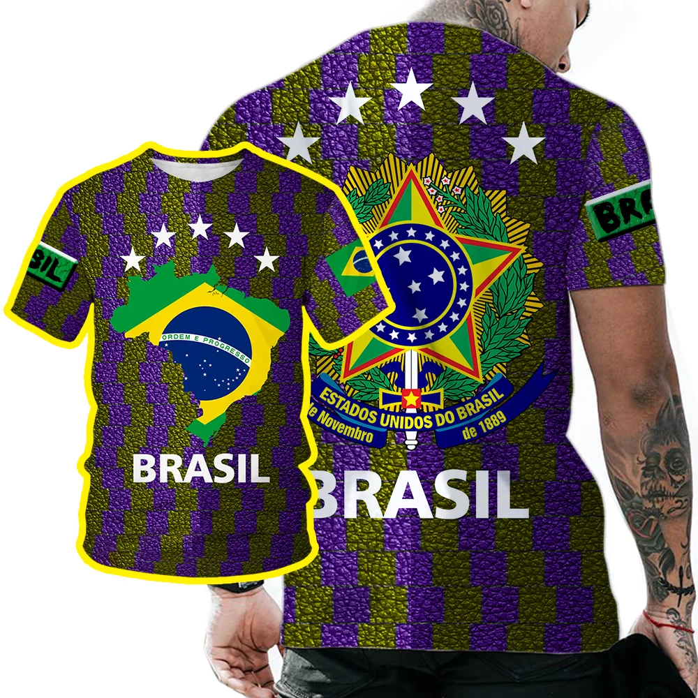 New Summer Men\'s T-shirt Brazil National Emblem Graphic Men\'s Short Sleeve Activity Green T shirts Woman Sports Top Unisex Tees