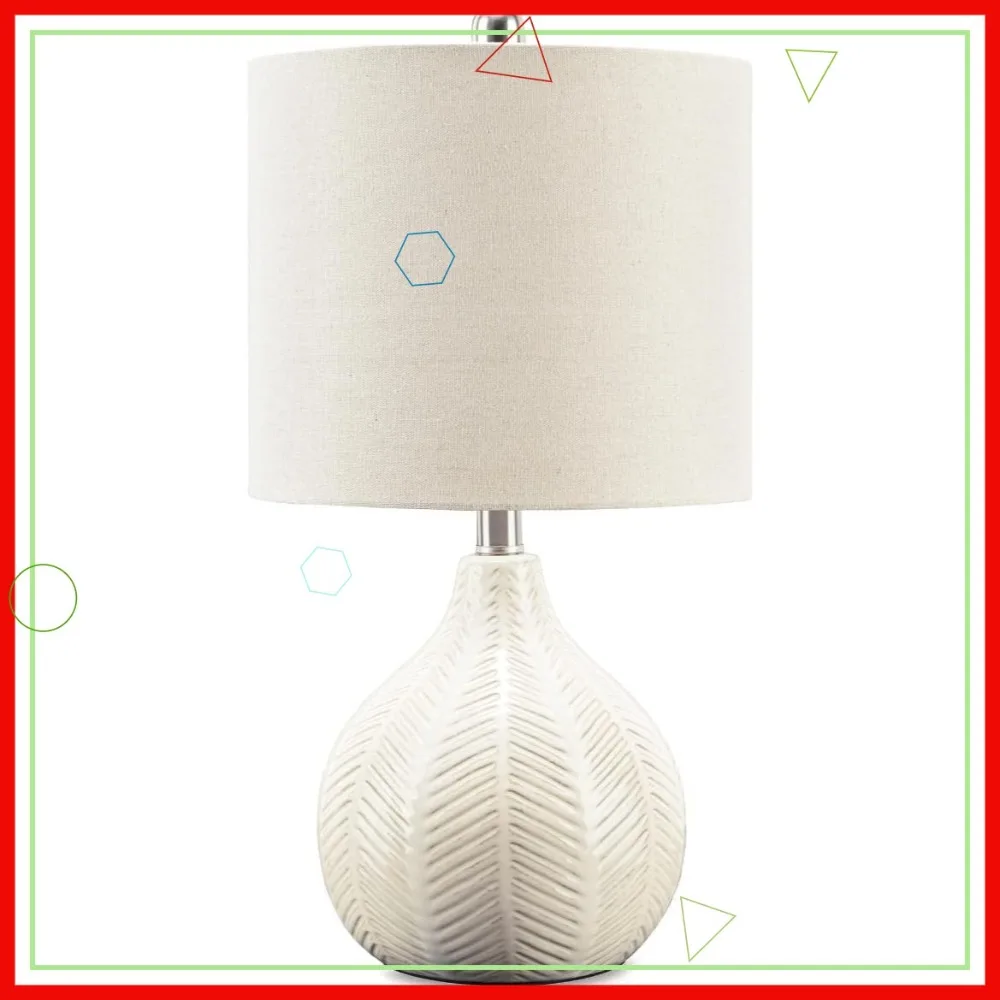 

Настольная лампа в стиле кэжуал, керамическая, с прозрачной белой глазурью, тканевый абажур в форме барабана, 11x11x21 дюймов, цвет слоновой кости