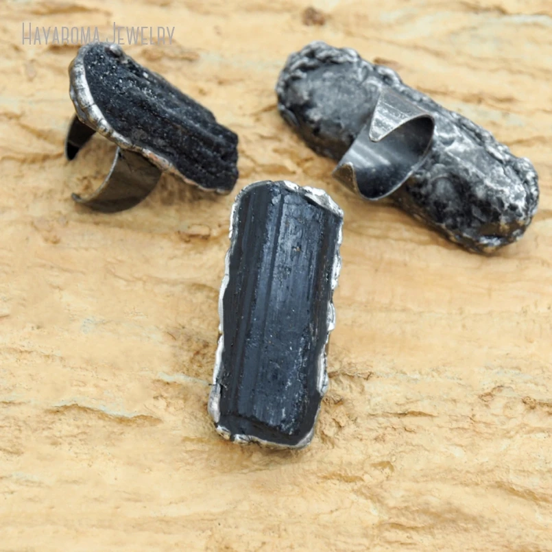 10Pcs Soldered Wholesale Antique Silver Color Geometric Free Form Nugget Raw Ore Handmade Vintage Tin Alloy Ring RM53218