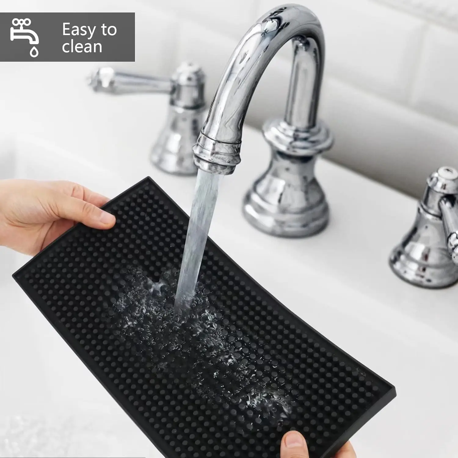 6"x12" Black Bar Mat –PVC Spill-Proof Countertop Protector–for Home Bar,Coffee Station,Cocktail Prep,Glasses Drying&Kitchen Use