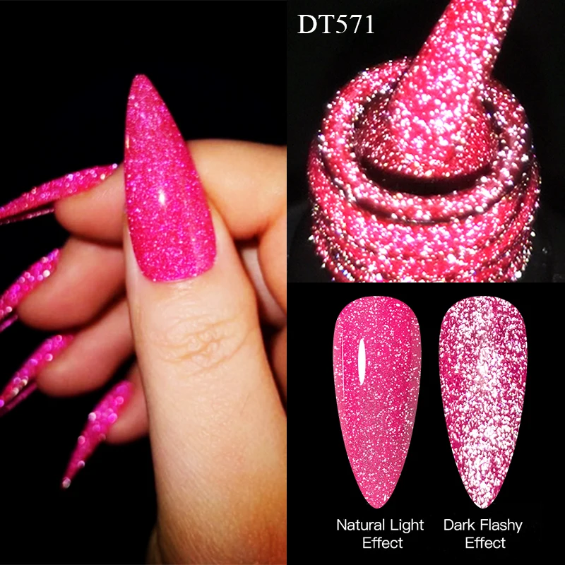 MEET ACROSS 7ml Fluorescent Reflective Gel Nail Polish Glitter Sparkly Neon Semi Permanent UV LED Gel Nail Art Varnish Manicure