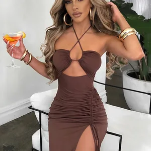 عارية الذراعين ميدي فساتين بلا أكمام فساتين نسائية مثير ضئيلة ملهى ليلي حزب Bodycon أنيق أعلى 6 مبيعات فساتين حفلة الذكرى الخمسين - No6