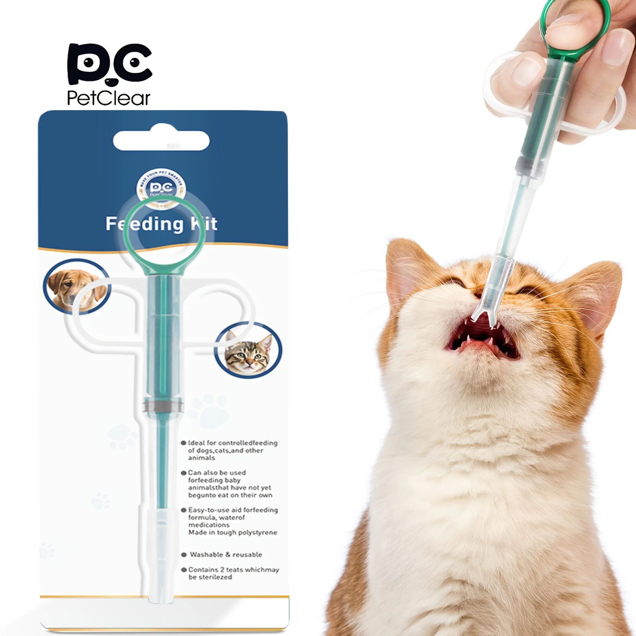 PetClear Quantitative Pet Feeder Medication Tool For Dogs Cats Easy To Use Washable Reusable Durable Polystyrene For Young Pets