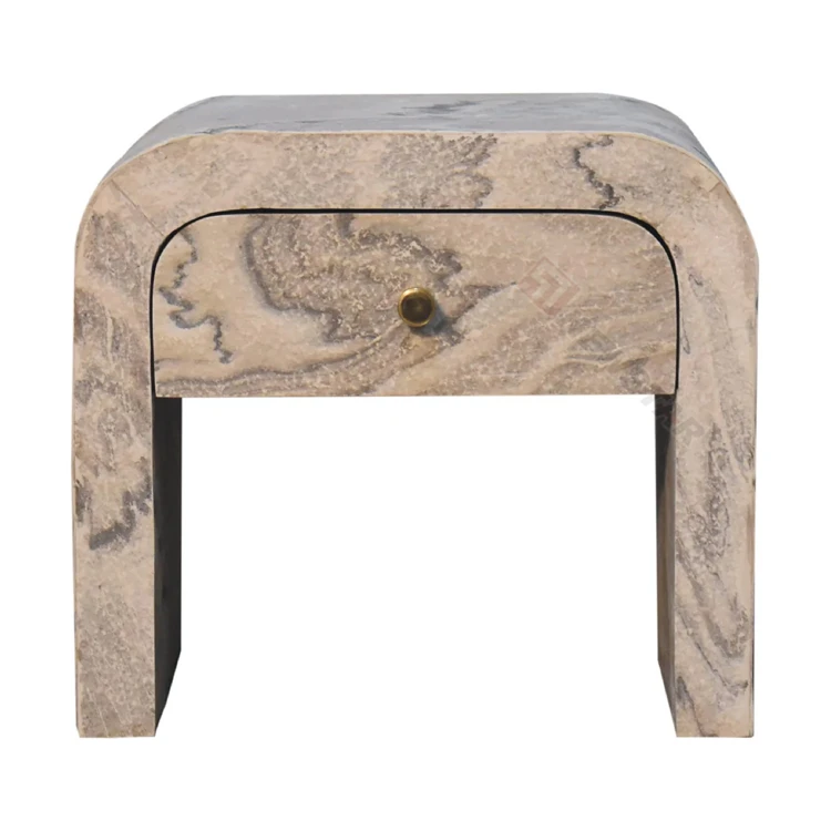 Marble Stone Travertine Bedroom Furniture Side Table Luxury Silver Travertine Bedside Table with Drawer Bedside Table Bedside