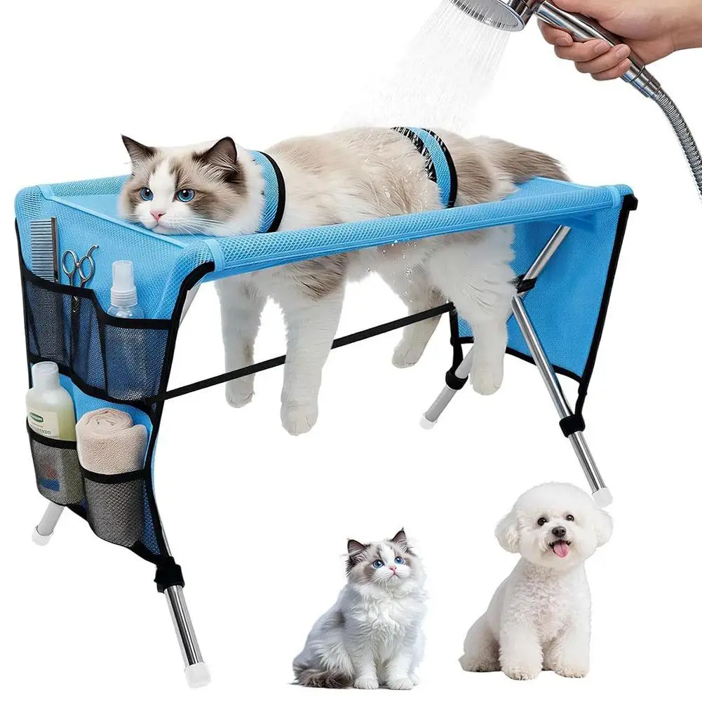 Foldable Pet Grooming Bath Table Folding Pet Hammock With Fixed Leash Quick Drying Anti-Scratch Dog Cat Washing Drying Trimming