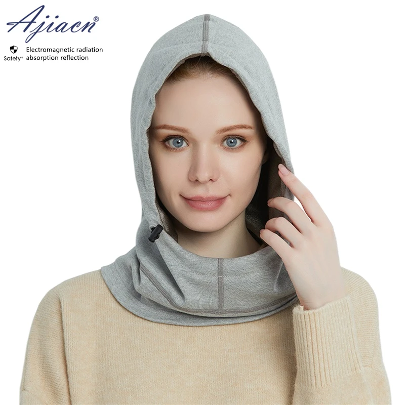 Genuine Electromagnetic radiation protective 100% silver fiber knitted lining hood cap 5G communication EMF shielding hood cap