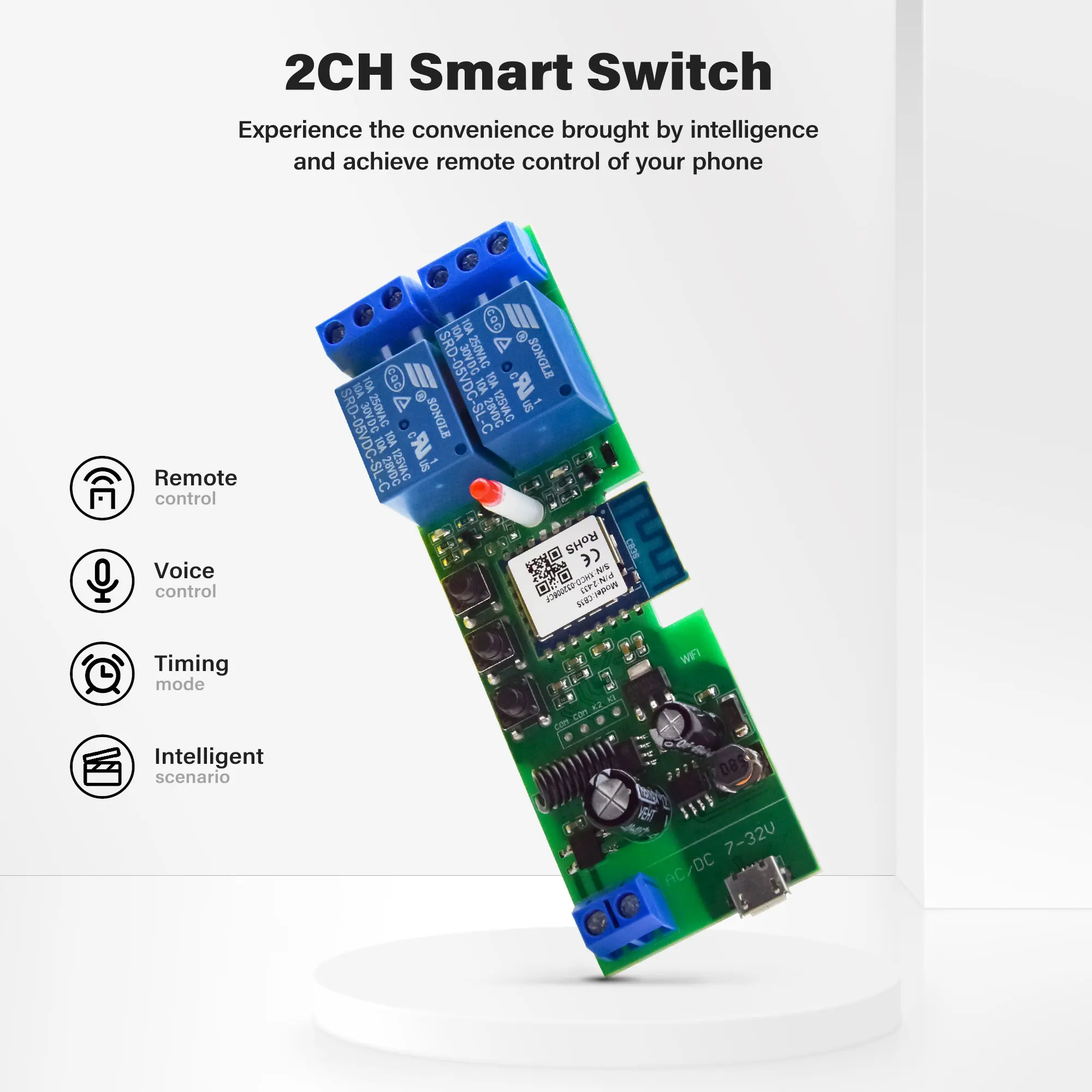 Tuya Smart Wifi Electric Actuator Motor Controller,DC12V 24V 32V 2 Channel Relay Remote Control, RF 433 Radio Control