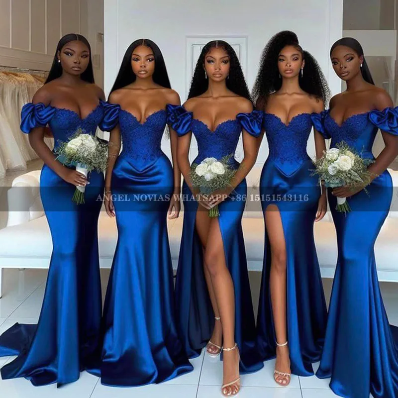 

Long Blue Bridesmaid Dresses Off the Shoulder Mermaid Maid Of Honor Wedding Party Dress robe demoiselle d honneur femme