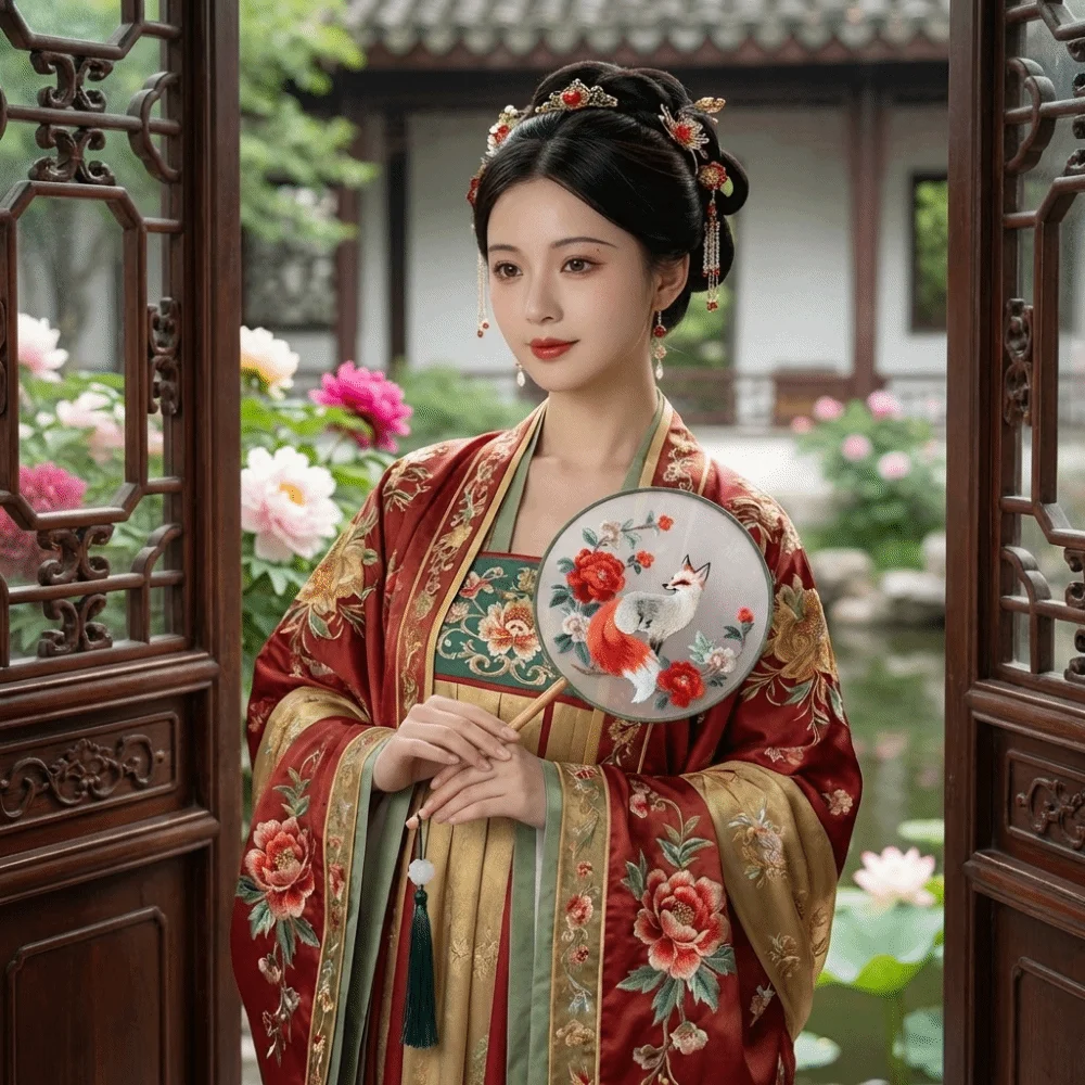 Chinese Style Double Sided Embroidery Fan Semi-Transparent Long Handle Vintage Hand Fan with Tassel Classical
