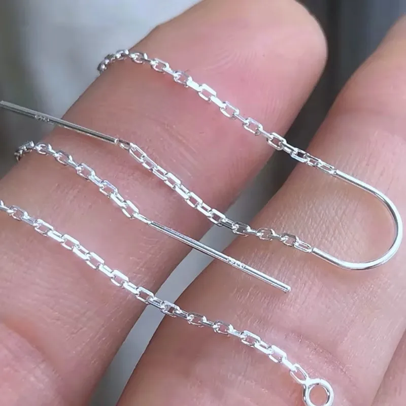 925 Silver Earrings U-Threader DC Cable Chain Sterling Silver Box Chain Drop w/Ring Loop Ear Components Jewelry Findings