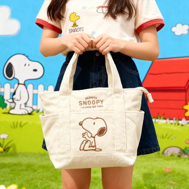 Snoopy série mignon velours côtelé sac fourre-tout décontracté cent étudiants grande capacité sac à main fermeture éclair épaule grand sac fille cadeau