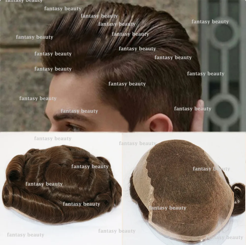 

Brown Comfort Lace &pu Men's Wig Q6 Natural Hairline Swiss Lace Wig mannequin Bleaching Replacement system