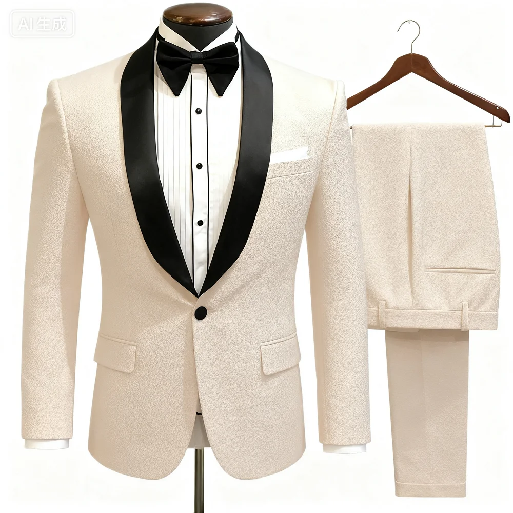 

2 Pieces Men's Double-Breasted Formal Business Suit Sharp-Collar Jacket And Trousers Set for Party