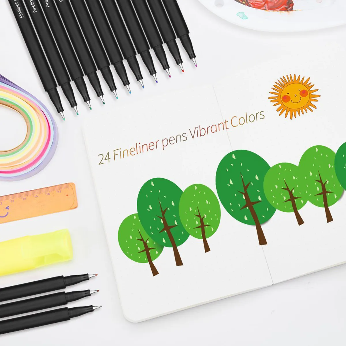 24Pcs 24 Colors Pens 0.4mm Super Fine Tip Plastic Body Lightweight Comfortable for Chart Graph Illustration Craft