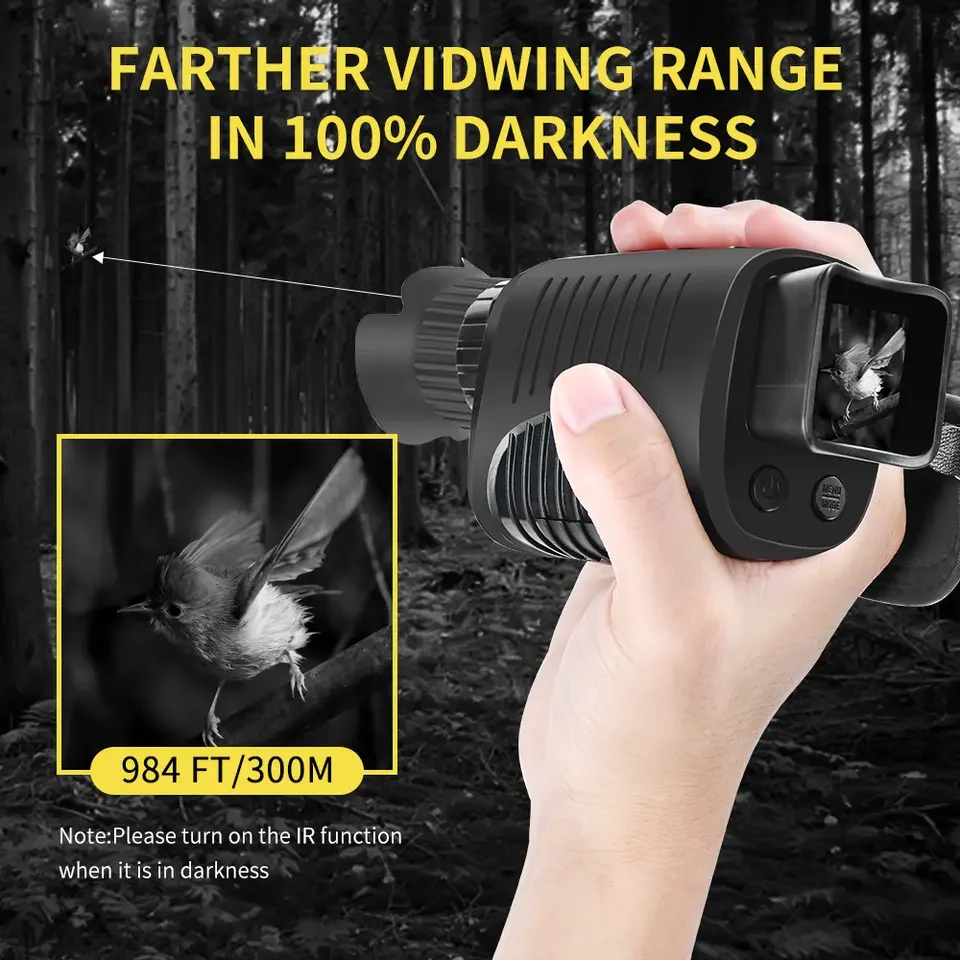 R7 Monocular Night Vision Device 1080P HD Infrared 5x Digital Zoom Hunting Telescope Outdoor All Day Use 100% Darkness 300m