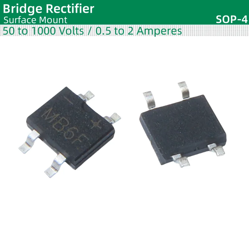 50pcs/lot Bridge Rectifier SOP-4 package MB05F MB1F MB2F MB4F MB6F MB8F MB10F MB24F MB26F 50 to 1000 Volts / 0.5 to 2 Amperes