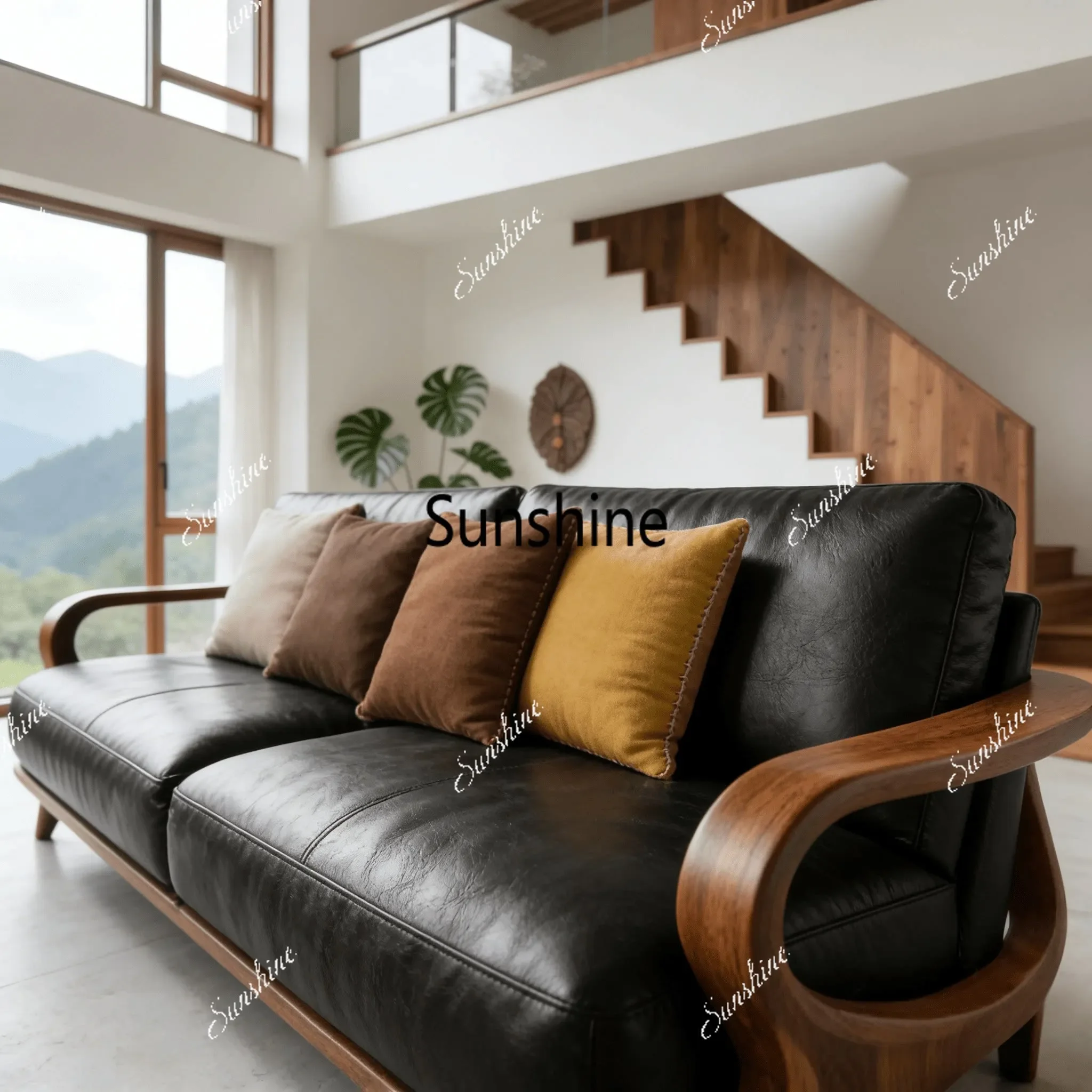 

YNew Chinese-style solid wood straight-row sofa combination home hotel homestay high-end furniture