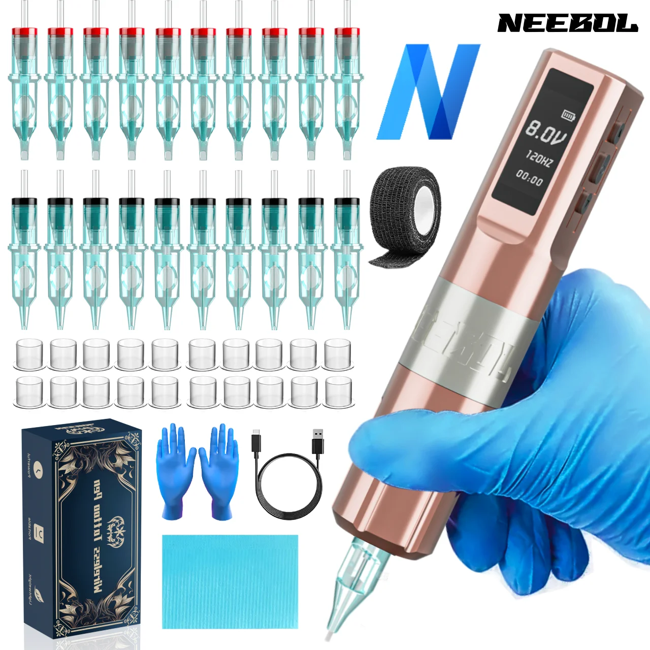

1set, Wireless Tattoo Pen Machine Kit, Rotary Tattoo Gun with 2000mAh Battery, 4-12V, 10000rpm, Easy-To-Use Tattoo Equipment