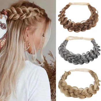 Sintético premium ajustável artesanal trançado elástico moda cabelo trança faixa de cabelo headwear para mulher