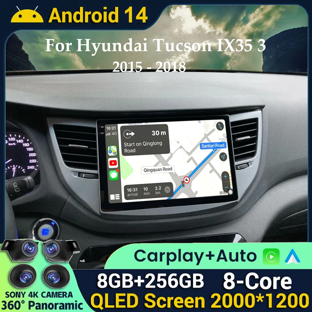 

Автомобильное радио Android 14 Carplay DSP для Hyundai Tucson IX35 3 2015 2016 2017 2018, мультимедийный видеоплеер, навигационный GPS-навигатор, головное устройство