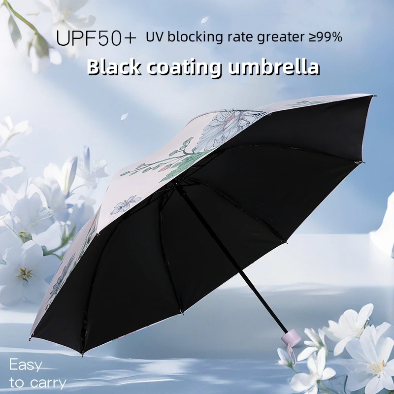أنيقة زهرة مطبوعة مظلة واقية من الشمس المطر السفر مظلات قابلة للطي UPF50 + الفينيل UV حماية مظلة للنساء ظلة المظلة #5