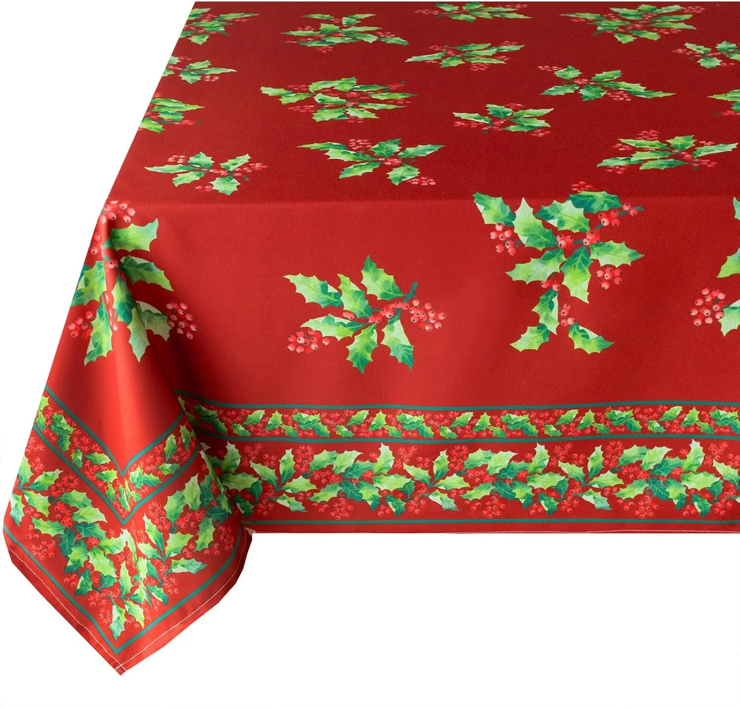 Winter Christmas Holly Red Waterproof Tablecloth Xmas Party Decor Washable Rectangle Tablecover Table Decor Christmas Decoration