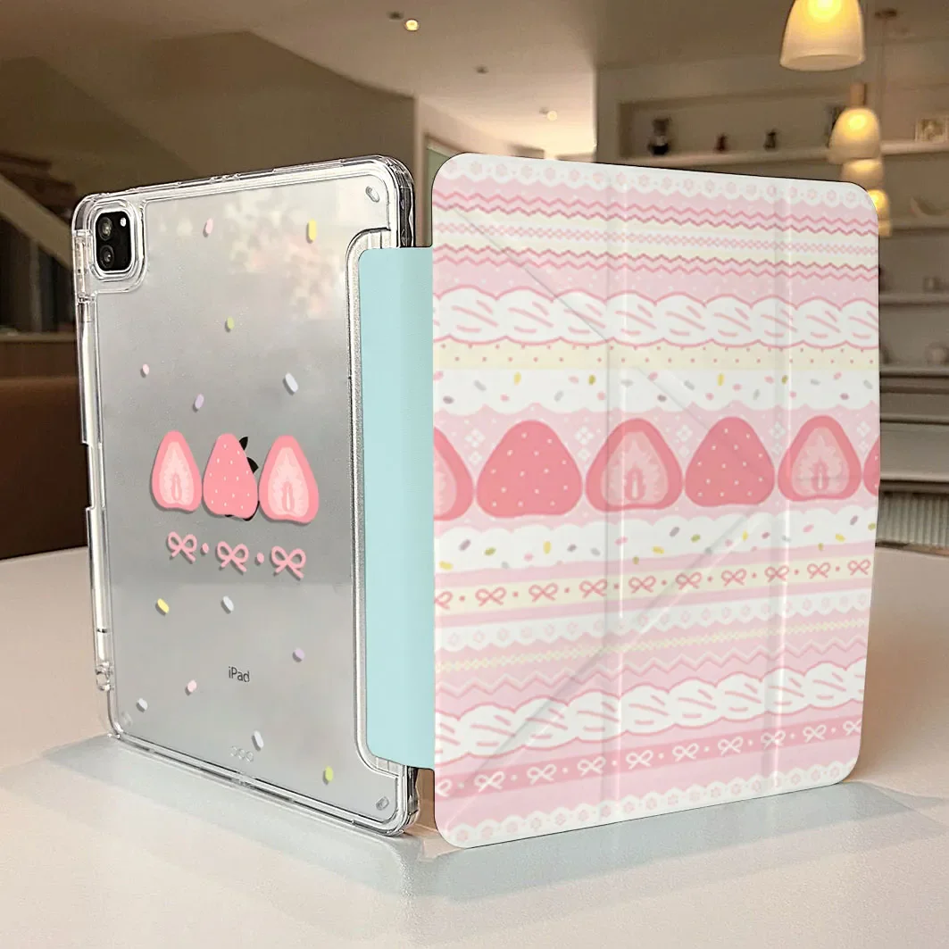

Strawberry Cake Pink Bow Y2K Cover For iPad Pro 13 11th M5 M4 12.9 A16 10 8 7 9th 10th For Ipad Air 11 M2 M3 Mini Tablet Case