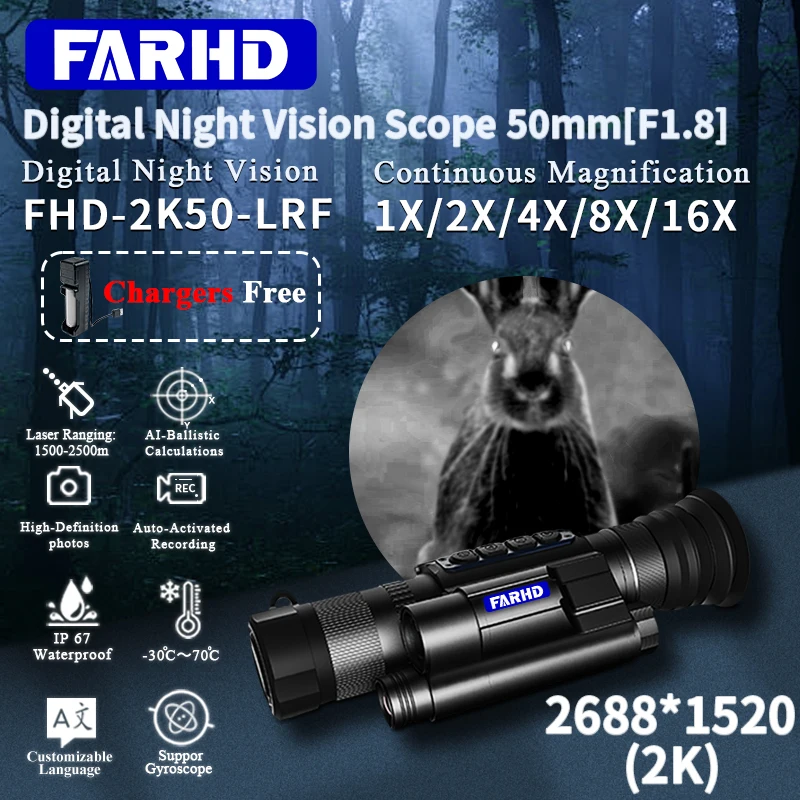 High Quality Portable Monoculars IP67 Waterproof Night Vision Scopes Hunting Scope with Ballistic Calculator