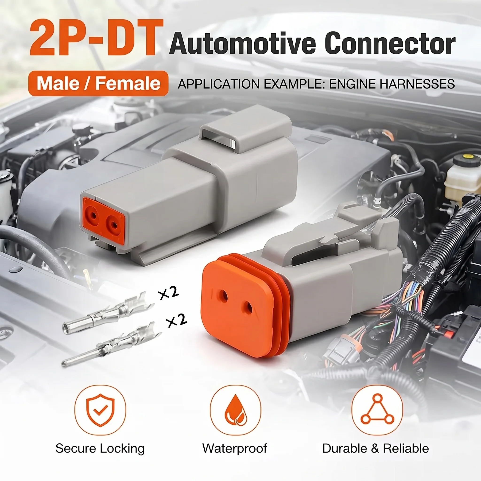 

DT06-2S & DT04-2P 2-Pin Deutsch Type DT Series Waterproof Connector - Heavy Duty Automotive Plug for Truck Wire Harness