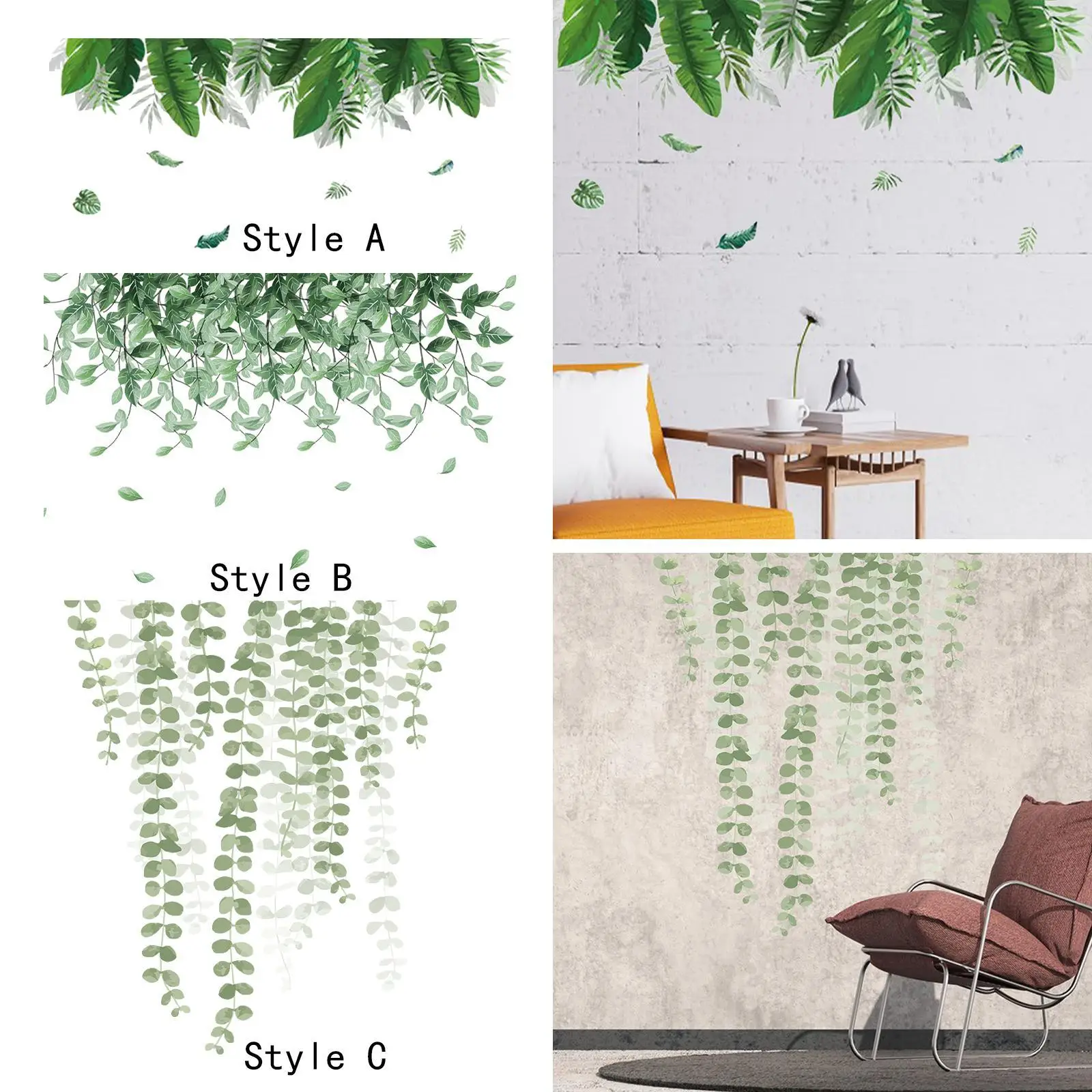 Green Plant Leaves Wall Sticker Elegant for Sofa Backdrop Nursery Apartment