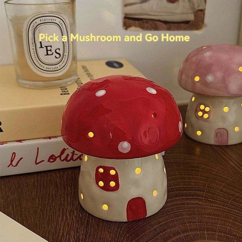 Table Decor Lamp Mushroom Night Light Eye Protection Sleeping Bedside Night Light Nordic LED Ceramic Night Light Birthday Gift
